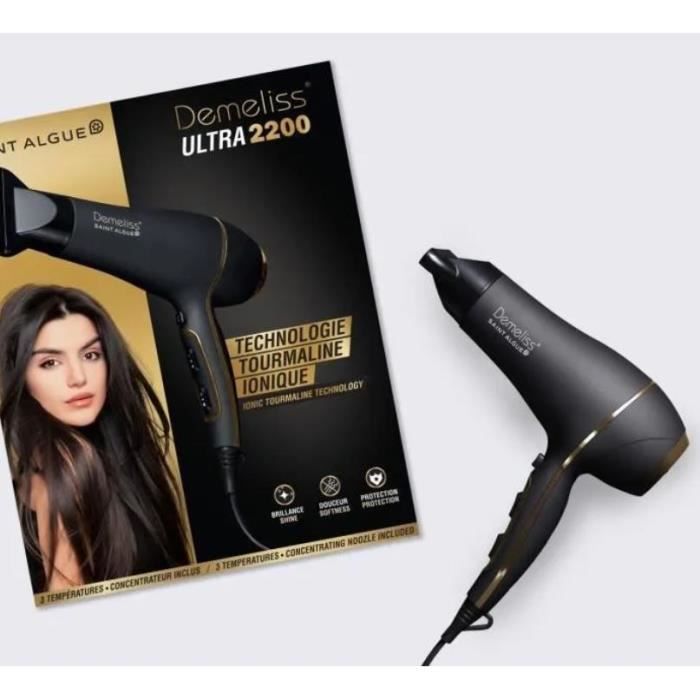 Seche-cheveux - SAINT ALGUE - Demeliss ULTRA 2200W - 2 Vitesses, 3 Températures - Technologie Tourmaline - Concentrateur Inclus