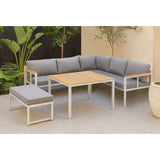 Salon de jardin d'angle 6 personnes - Aluminium - BAIA - canapé d'angle + 1 banc + table haute - Gris