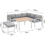 Salon de jardin d'angle 6 personnes - Aluminium - BAIA - canapé d'angle + 1 banc + table haute - Gris