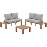 Salon de jardin canapé d'angle SANA - Aluminium effet bois - 4 personnes - Gris perle