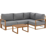 Salon de jardin canapé d'angle SANTA - Aluminium effet bois - 5 personnes - Gris clair