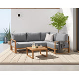 Salon de jardin canapé d'angle SANTA - Aluminium effet bois - 5 personnes - Gris clair