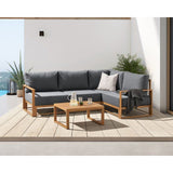 Salon de jardin canapé d'angle SANTA - Aluminium effet bois - 5 personnes - Gris clair