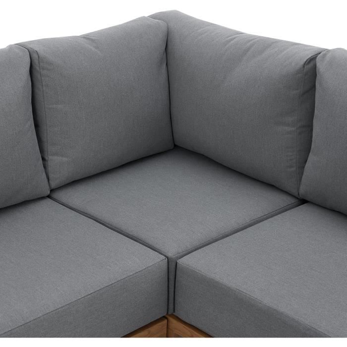 Salon de jardin canapé d'angle SANTA - Aluminium effet bois - 5 personnes - Gris clair