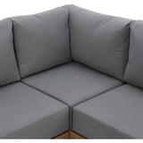 Salon de jardin canapé d'angle SANTA - Aluminium effet bois - 5 personnes - Gris clair