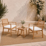 Salon de jardin en bois d'Acacia FSC avec coussins - CALI - 1 table café + 2 fauteuils - Ecru - 2 personnes