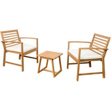 Salon de jardin en bois d'Acacia FSC avec coussins - CALI - 1 table café + 2 fauteuils - Ecru - 2 personnes