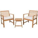 Salon de jardin en bois d'Acacia FSC avec coussins - CALI - 1 table café + 2 fauteuils - Ecru - 2 personnes