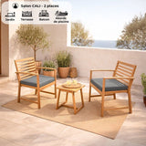 Salon de jardin en bois d'Acacia FSC avec coussins - CALI - 1 table café + 2 fauteuils - Gris - 2 personnes