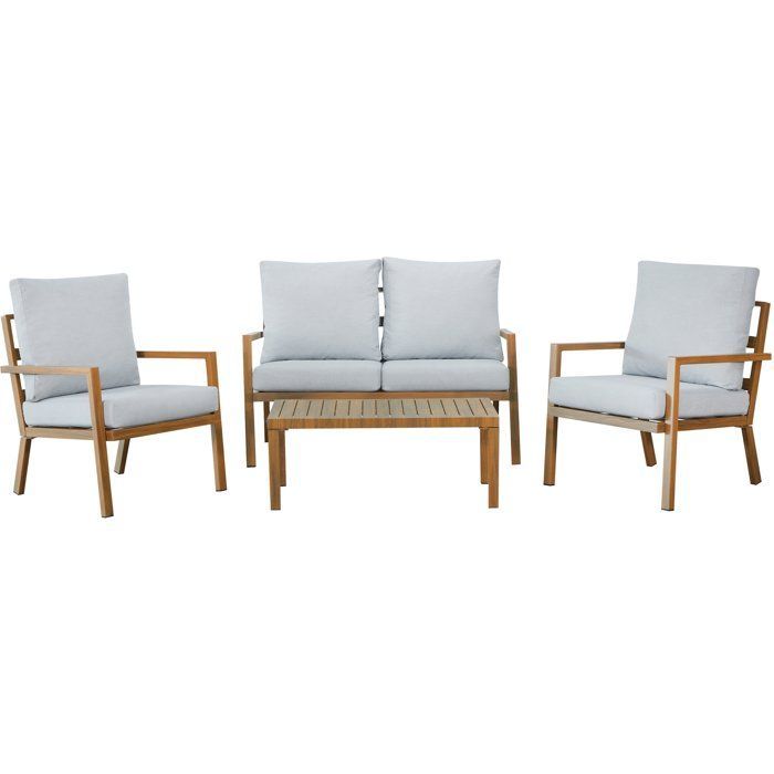 Salon de jardin - CASAIA - Aluminium effet bois - Gris clair - 4 personnes