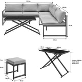 Salon de jardin avec structure en aluminium avec coussins - 7 personnes - Hipu - Gris