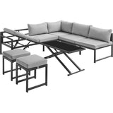 Salon de jardin avec structure en aluminium avec coussins - 7 personnes - Hipu - Gris