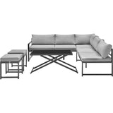 Salon de jardin avec structure en aluminium avec coussins - 7 personnes - Hipu - Gris