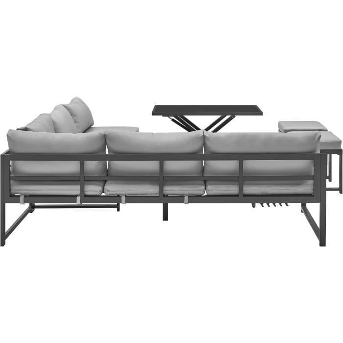 Salon de jardin avec structure en aluminium avec coussins - 7 personnes - Hipu - Gris