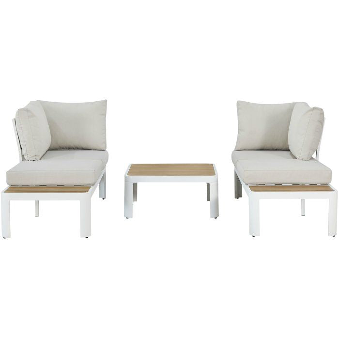 Salon de jardin canapé d'angle - Aluminium - 4 personnes - OLANA - Blanc et beige