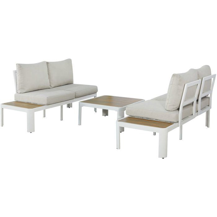 Salon de jardin canapé d'angle - Aluminium - 4 personnes - OLANA - Blanc et beige