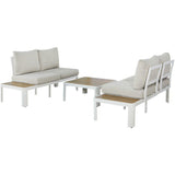 Salon de jardin canapé d'angle - Aluminium - 4 personnes - OLANA - Blanc et beige