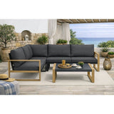 Salon de jardin d'angle - Aluminium effet bois - PUERTOCOR - 5 personnes + table basse