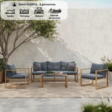 Salon de jardin - PUERTO - Aluminium effet bois - Gris - 5 personnes