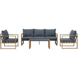 Salon de jardin - PUERTO - Aluminium effet bois - Gris - 5 personnes