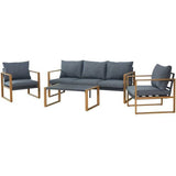 Salon de jardin - PUERTO - Aluminium effet bois - Gris - 5 personnes