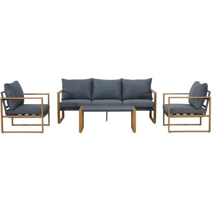 Salon de jardin - PUERTO - Aluminium effet bois - Gris - 5 personnes