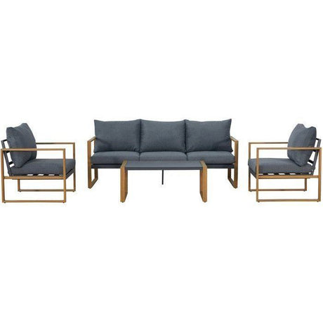Salon de jardin - PUERTO - Aluminium effet bois - Gris - 5 personnes