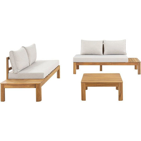 Salon de jardin - SANA - Bois acacia FSC - 1 table basse et 2 canapés - Gris clair - 4 personnes