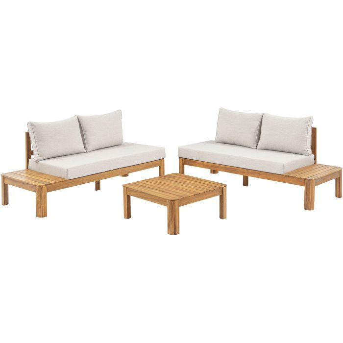 Salon de jardin - SANA - Bois acacia FSC - 1 table basse et 2 canapés - Gris clair - 4 personnes