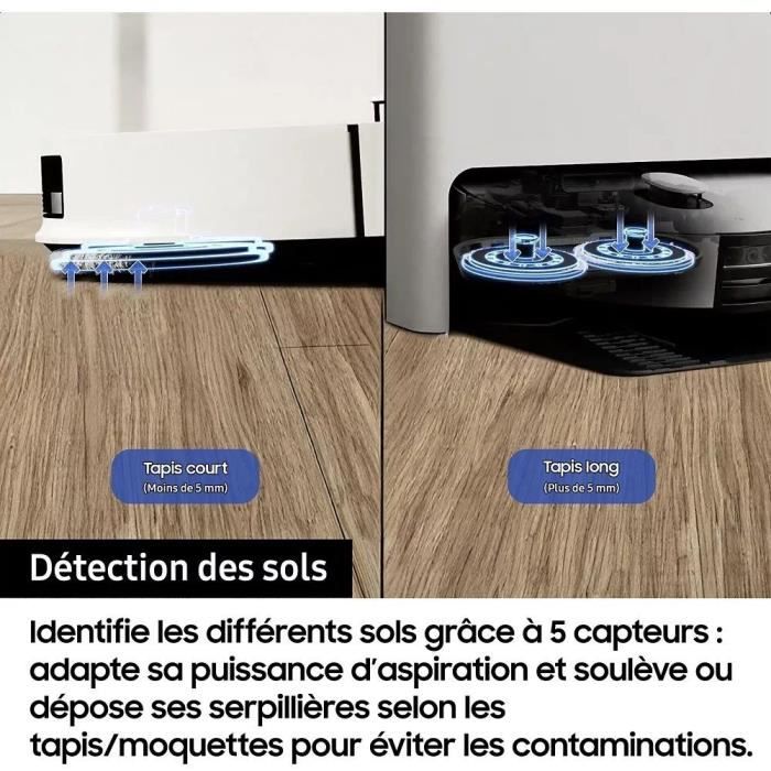 Aspirateur Robot Laveur - Samsung Jet Bot Combo AI VR7MD97A14G - Clean Station Désinfection Vapeur - Reconnaissance des Objets