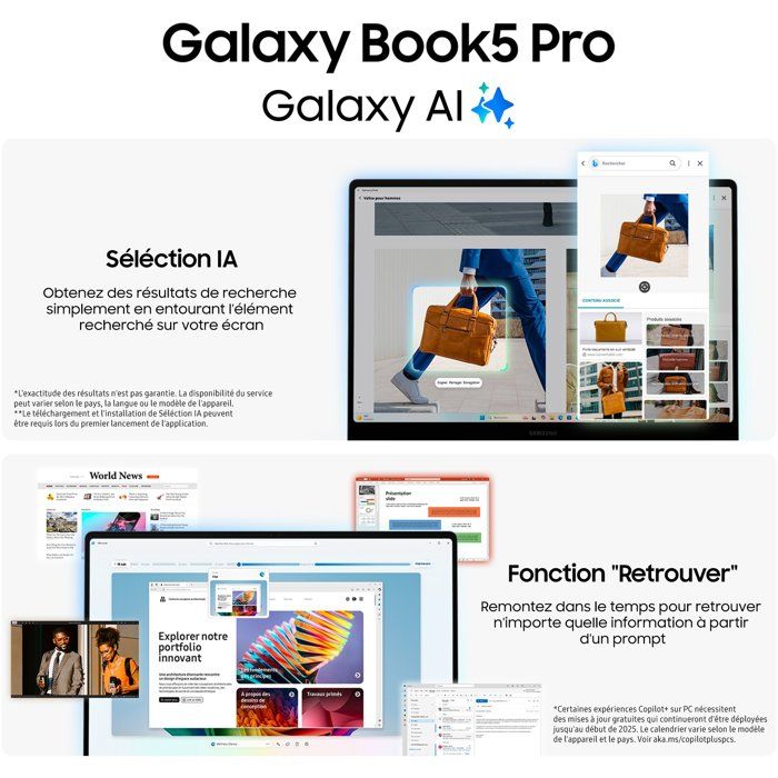 PC Portable - Samsung - Galaxy Book5 Pro - 14 Dyn. AMOLED 2X WQXGA+ - Intel Core Ultra 5 - RAM 16 Go - Stockage 512 Go