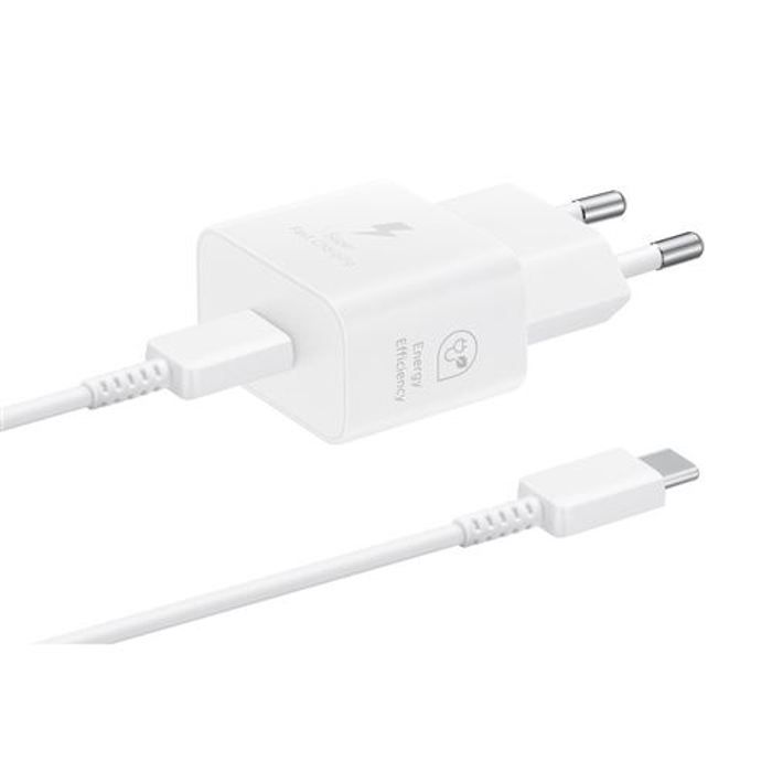 Chargeur pour tÈlÈphone mobile Samsung Chargeur secteur 25W Avec cable USBC Blanc