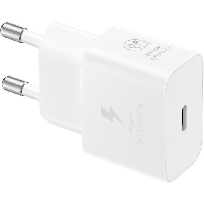 Chargeur pour tÈlÈphone mobile Samsung Chargeur secteur 25W Avec cable USBC Blanc