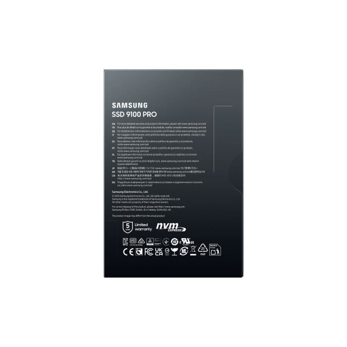 Samsung - 9100 PRO - SSD Interne - NVMe M.2 PCIe 5.0 x4 - 1 To - Vitesse de lecture jusqu'a 14 800 Mo/s - MZ-VAP1T0BW