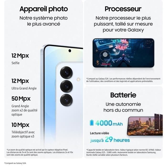 SAMSUNG Galaxy S25 AI Smartphone 256 Go Bleu clair