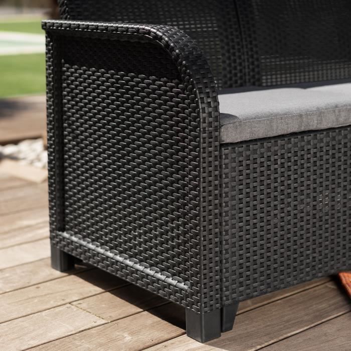 Salon de jardin - résine aspect rotin tressé - Allibert by KETER - 6 personnes - SanRemo - Gris graphite