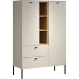 Buffet haut - SAO PAULO - Cachemire / Chene blond - 2 portes, 3 niches, 2 tiroirs - 93 x 42 x 140 cm - TRENDTEAM