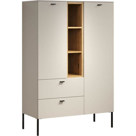 Buffet haut - SAO PAULO - Cachemire / Chene blond - 2 portes, 3 niches, 2 tiroirs - 93 x 42 x 140 cm - TRENDTEAM