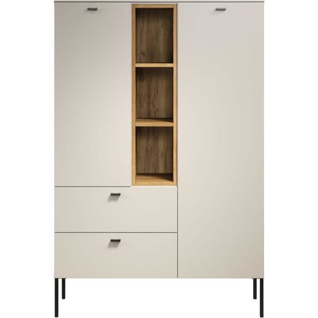 Buffet haut - SAO PAULO - Cachemire / Chene blond - 2 portes, 3 niches, 2 tiroirs - 93 x 42 x 140 cm - TRENDTEAM