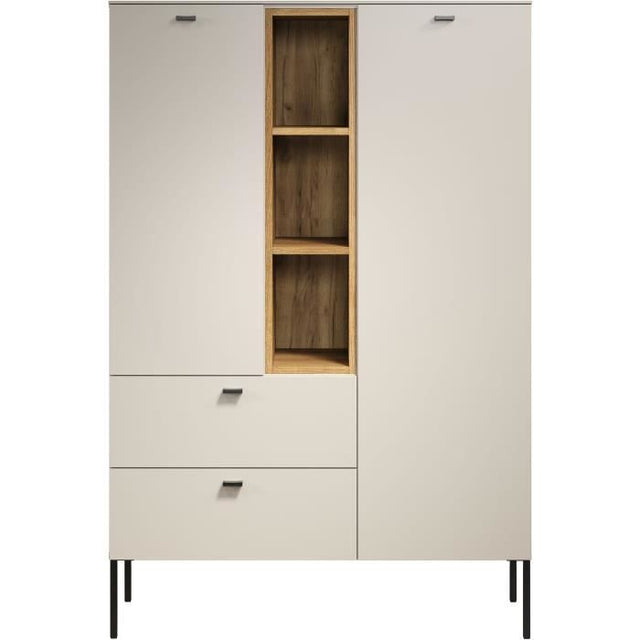 Buffet haut - SAO PAULO - Cachemire / Chene blond - 2 portes, 3 niches, 2 tiroirs - 93 x 42 x 140 cm - TRENDTEAM