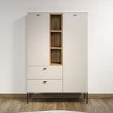 Buffet haut - SAO PAULO - Cachemire / Chene blond - 2 portes, 3 niches, 2 tiroirs - 93 x 42 x 140 cm - TRENDTEAM