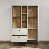 Buffet haut - SAO PAULO - Cachemire / Chene blond - 2 portes, 3 niches, 2 tiroirs - 93 x 42 x 140 cm - TRENDTEAM