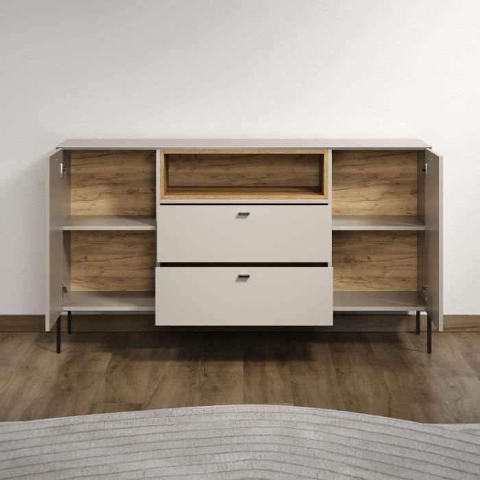Buffet - SAO PAULO - Cachemire / Chene blond - 2 portes, 1 niche, 2 tiroirs - 154 x 42 x 85 cm - TRENDTEAM