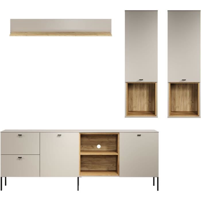 Composition TV - SAO PAULO - Cachemire / Chene blond - 4 ťlťments - Portes + tiroirs - 250 x 40 x 215 cm - TRENDTEAM