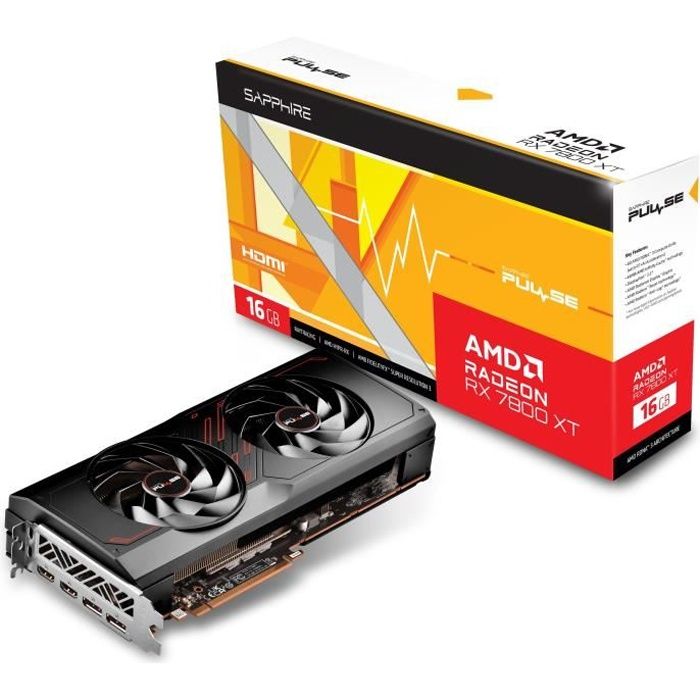 SAPPHIRE - Carte Graphique - PULSE AMD RADEON RX 7800 XT GAMING 16GB - GDDR6 - DUAL HDMI / DUAL DP