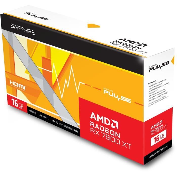 SAPPHIRE - Carte Graphique - PULSE AMD RADEONô RX 7800 XT GAMING 16GB - GDDR6 - DUAL HDMI / DUAL DP