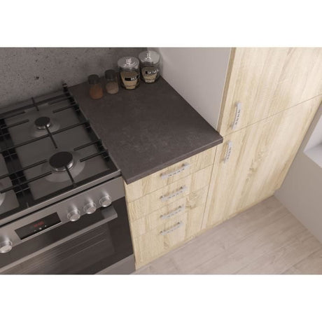 SARA Cuisine complete modulable - 8 éléments - Décor chene sonoma - L 300 cm - Plan de travail non inclus