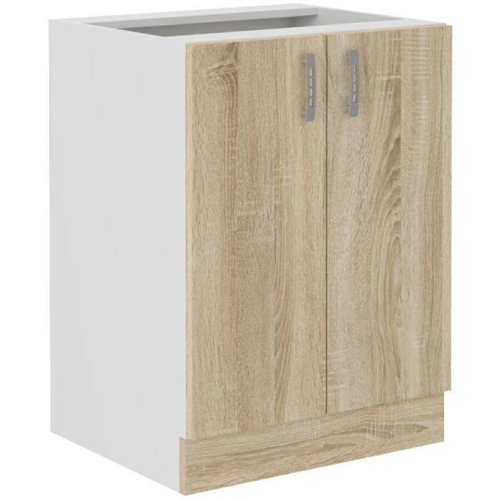 SARA Meuble bas - 2 portes - Décor chęne sonoma - L60xP48xH82 cm - Plan de travail non inclus