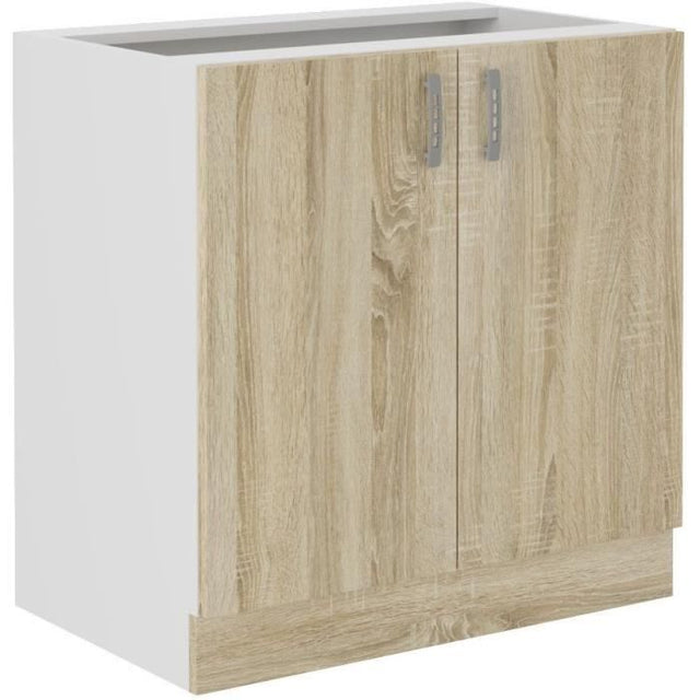 SARA Meuble bas - 2 portes - Décor chęne sonoma - L80xP48xH82 cm - Plan de travail non inclus