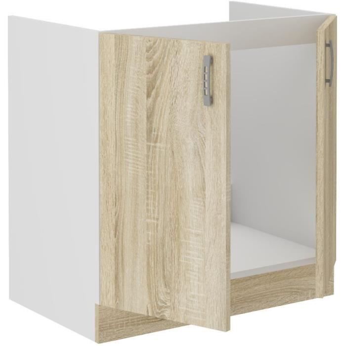 SARA Meuble bas evier - Décor chęne sonoma - 2 portes Battantes - L80xP48xH82 cm